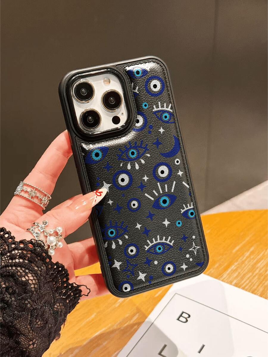 1pc New Arrival Hot-Selling Black Devil Eye Pattern Protective Phone Case Compatible With IPhone 17 Pro Max/17/17 Pro/16 Pro Max/16/16 Pro/15 Pro Max/15 Pro/15/14 Pro Max/14 Pro/14/13 Pro 13/12 Pro/12/11, Suitable As New Year, Ramadan, Holiday, Birthday Gift For Family, Friends, Girlfriend, Boyfriend Or Personal Use - Black - View 1