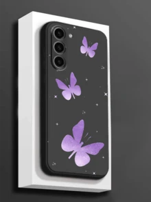 1个创意紫色蝴蝶图案手机壳，防摔防滑，黑色，兼容三星Galaxy A04e/A05s/A13/A14/A15/A34/A35/A50/A52/A53/A54/S21/S22/S23/S24/S25/S25 Ultra，此为2D图案，非3D。 - 黑色 - 查看 2