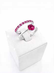 Luxury Women's Ring With Pink Cubic Zirconia, Gold Or Silver Plated - 銀色 - 查看 2