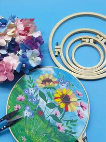 5件套刺绣工具套装，采用竹纹塑料材质，角度可调节，适用于十字绣花环、圆形十字绣绷、刺绣工艺缝纫等。 - 仿竹繡繃圓形 - 查看 2