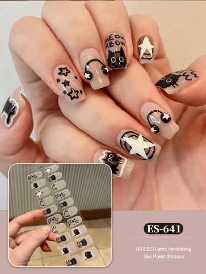 Semi Cured Gel Nail Strips (Classic French-L), White French Tip, 20 Pcs Gel Nail Wraps, Stickers, UV Light Required, Salon Quality, Long Lasting Nails