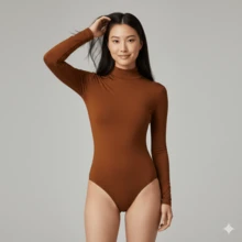 Women's Basic Second Skin Bodysuit Set With High Neck And Long Sleeves - High Fashion Blogger Style - 兩件套(白色+棕色) - 查看 2