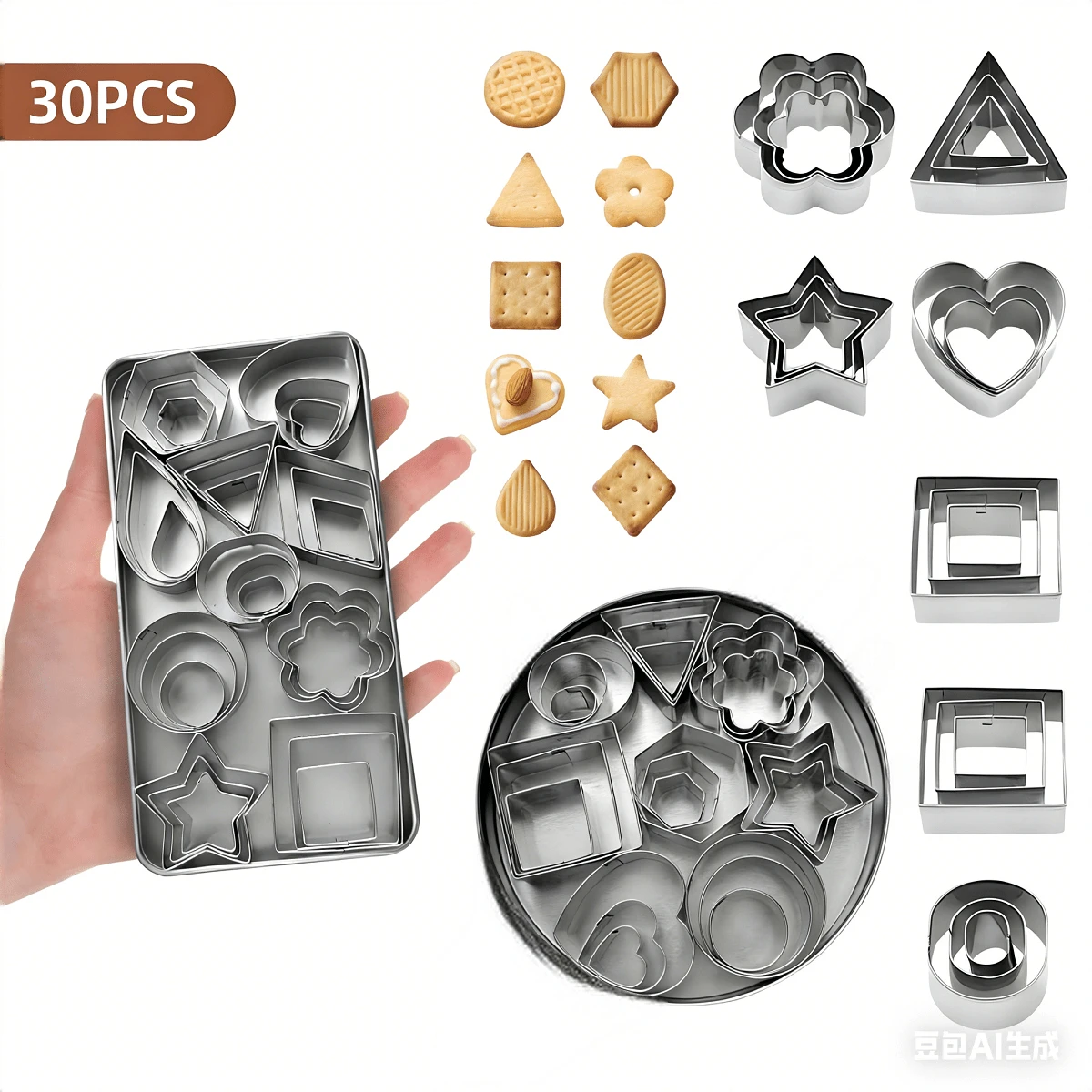 24/30-Piece Cookie Cutter Set(Box), Stainless Steel Multi-Shaped Geometric Baking Cutters For Cookies, Fondant And Pastry - View 1