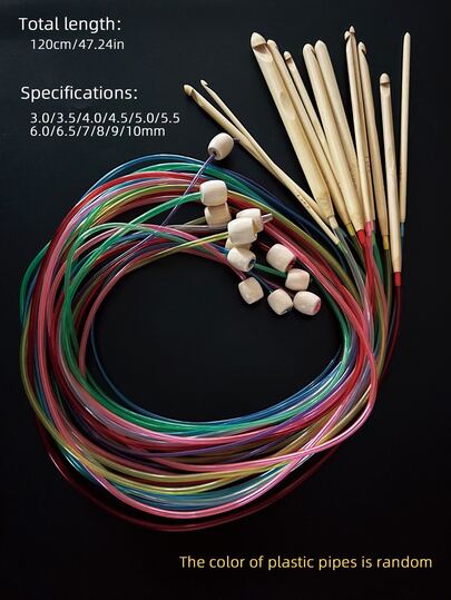 Set de 12 ganchos de ganchillo tunecino, ganchos para alfombras, ganchos de bambú de 47.24 in (120 cm) de tamaño 3-10 mm - Juego de ganchos de ganchillo afgano tunecino con agujas de ganchillo de cable de plástico