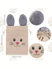 1/3/5pcs Linen Drawstring Bags, Rabbit Ear Fantasy Rabbit Design Easter Egg Gift Bags, Reusable And Practical - J-Multicolor - View 5