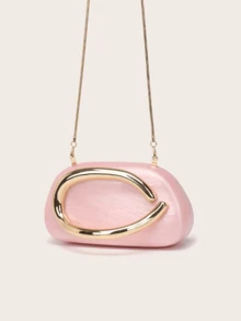 Milky Way Acrylic Clutch Purse For Women Marbling Evening Wedding Handbags Acrylic Shell Box Purses For Party Prom Cocktail - Light Pink - View 4
