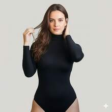 Kit Body Collant Feminino Segunda Pele Básico Gola Alta Manga Longa Em Alta Moda Blogueira - Kit 2 Peças (Preto + Preto) - Visão 5