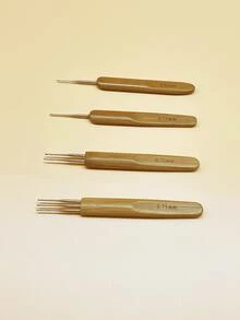4件套钩针编织工具套装：天然竹制钩针，编织钩针专用套装，0.5毫米单头钩、0.75毫米单头钩、双头钩、三头钩 - 碳化銀頭 - 查看 8