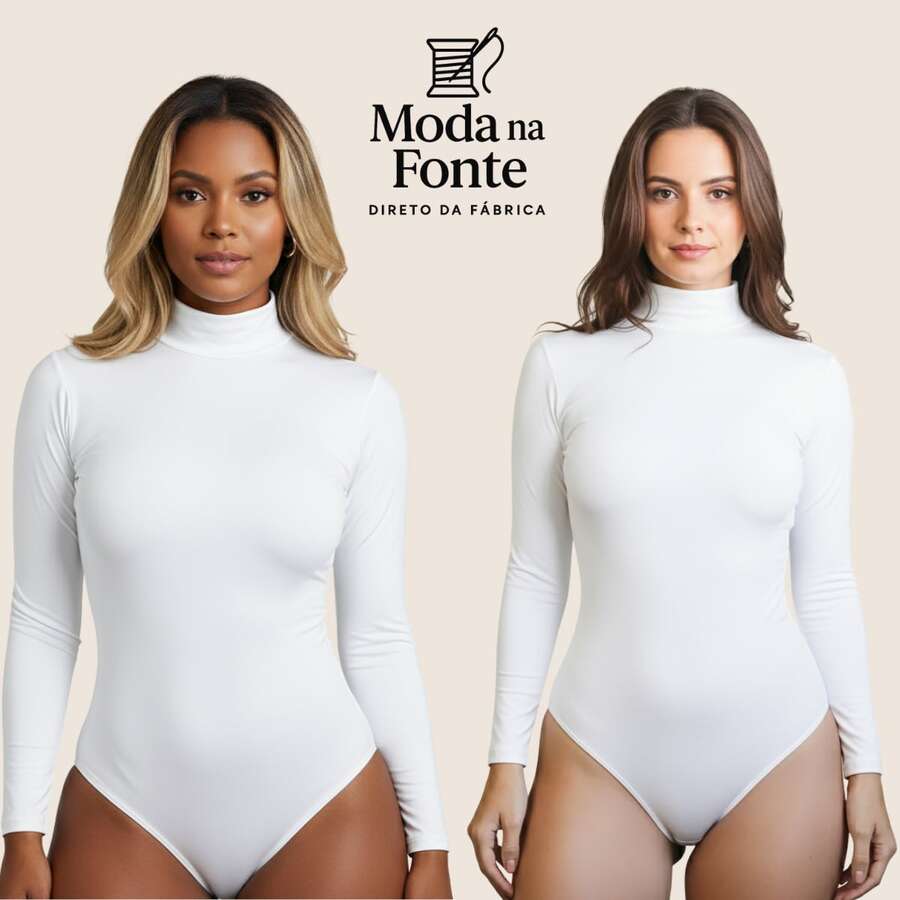 Women's Basic Second Skin Bodysuit Set With High Neck And Long Sleeves - High Fashion Blogger Style - 兩件套裝(白色+白色) - 查看 1