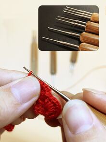 4件套钩针编织工具套装：天然竹制钩针，编织钩针专用套装，0.5毫米单头钩、0.75毫米单头钩、双头钩、三头钩 - 碳化銀頭 - 查看 7