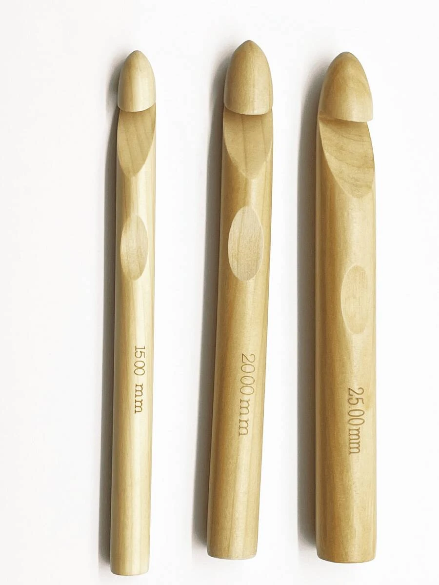 15mm/20mm/25mm Jumbo Crochet Hooks, For Large Item Crochet, Thick Rope Crochet, Chunky Blanket & Rug Crochet, Pet Bed Crochet Tools - Large Round Bamboo White Beads - View 1
