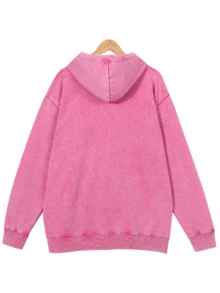 Women's Oversized Unisex Retro Acid-Wash Hooded Sweatshirt - Heavy-Duty Couple Matching Streetwear Pullover With Pocket, X-Line Fit (Plus Size), All-Season Casual Hoodie For Men & Women - Christmas Gift - 玫瑰紅 - 查看 4