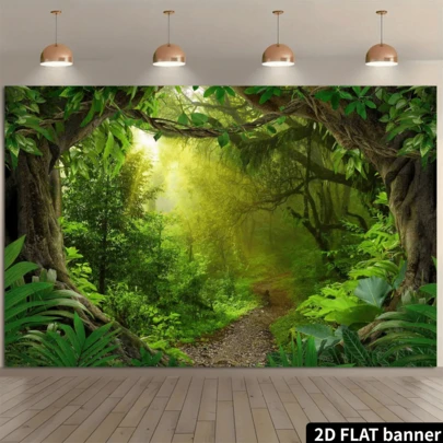 7x5ft Toile de fond de photographie de forêt tropicale, paysage naturel de la forêt tropicale, décoration de fête pour enfants et adultes, accessoires pour cabine photo