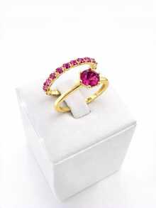 Luxury Women's Ring With Pink Cubic Zirconia, Gold Or Silver Plated - Vàng - Xem 6