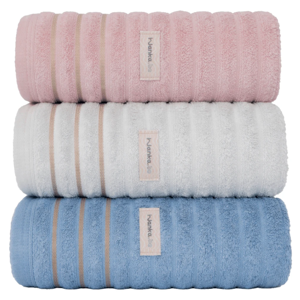 Set Of 3 Extra Large Thick And Soft Bath Towels | Turin 100% Cotton 600g - Blue, Gray and Pink - View 1