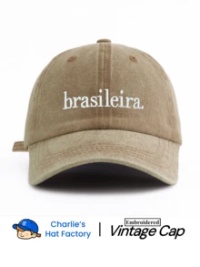 1pc Brazil Style Embroidered Washed Baseball Cap - Retro Aesthetic Sun Hat - Vintage Soft Adjustable Cap Suitable For Travel & Streetwear - Brasileira. - View 16