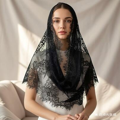 1pc Elegant Floral Lace Headscarf For Women, Soft Vintage Hair Scarf