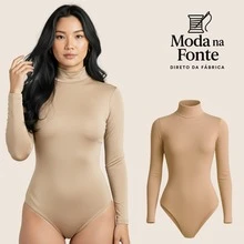 Women's Basic Second Skin Bodysuit Set With High Neck And Long Sleeves - High Fashion Blogger Style - 1 件(裸色) - 查看 7
