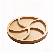 Round Bamboo Serving Tray, 25cm, With 5 Compartments. Perfect For Serving Cold Cuts, Snacks, And Fruit. - Xem 5