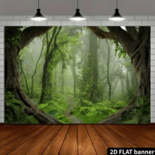 7x5ft Jungle Forest Photography Backdrop Tropical Rainforest Natural Scenery Background Kids Adults Party Decoration Photo Booth Props - Multicolor 1 - View 4