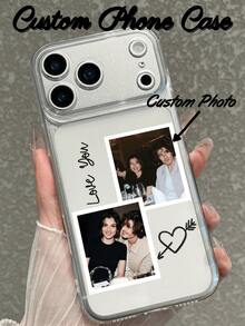 1pc Customized Photo Phone Case, Transparent Phone Protective Cover, Can Upload 2 Exclusive Photos, Compatible With IPhone 17/17 Pro/17 Pro Max/17 Air, 16-11/Pro/Pro Max/Plus, S20-S25/Ultra/FE/Plus/Ultra - Pixel Style Phone Case - Clear - View 2