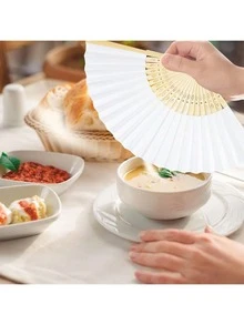 5/10/20 piezas Abanicos de mano de papel blanco plegables - Blanco - Ver 3