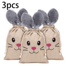 1/3/5pcs Linen Drawstring Bags, Rabbit Ear Fantasy Rabbit Design Easter Egg Gift Bags, Reusable And Practical - J-Multicolor - View 8