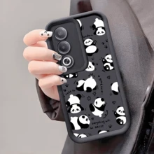 1pc Cute Panda Anti-Drop Phone Case, Thick Non-Slip Protective Cover Compatible With IPhone, Honor, - Black - View 3