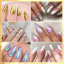 6 Colors Y2K Gold, Silver, White, Red, Pearl Nail Powder, Professional Nail Powder With Super Pearl Effect, Powder, Suitable For Nails, Gothic Style, Rainbow Aurora Mermaid White Pearl Nail Powder, For Nail Art DIY - 彩色 - 查看 3