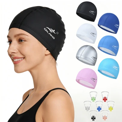 Unisex Waterproof Swimming Cap With Ear Protection Design, Elastic PU Swim Cap For Swimming Sports, Pool Party, Beach, Water Sports