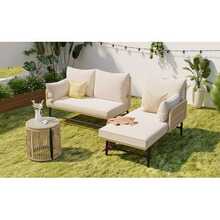 Garden Leisure Set, Garden Furniture Set, Beige Iron Frame Braided Rope Garden Lounge Chair, Outdoor Braided Rope Garden Furniture, L - Leisure Set With Table, Beige - Light Brown - View 4