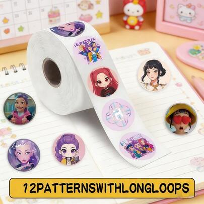 500pcs Cute 12 Designs Korean Witch Hunter Girl Group Curly Hair Stickers - DIY Diary Decorative Stickers Suitable For Teenagers And Fans, Great For Making Albums, Notebooks, Stationery And Envelope Seals, Also Ideal As Easter Basket Fillers