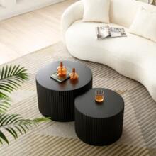 Modern Matte Black Wavy Side Table Set - Set Of Two Nested, Seamless Side Tables 60*40 + 48*35 - Black - View 4