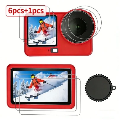 7合1套装（2片前屏幕保护膜+2片后屏幕保护膜+2片镜头保护膜+1个硅胶镜头盖），兼容 Osmo Action 6/5Pro/3/4，钢化玻璃材质，配有硅胶镜头盖，适合运动和日常使用，防指纹，触感顺滑，持久保护。33mm超薄设计，9H硬度，防刮耐磨。5D圆角设计，是送给男友/女友的理想礼物。