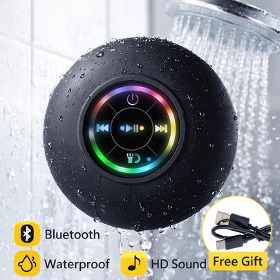 Enjoy Music In The Shower – Waterproof Bluetooth Speaker With RGB Lights, Powerful Sound, Suction Cup Design For Bathroom, Relaxing Home Experience