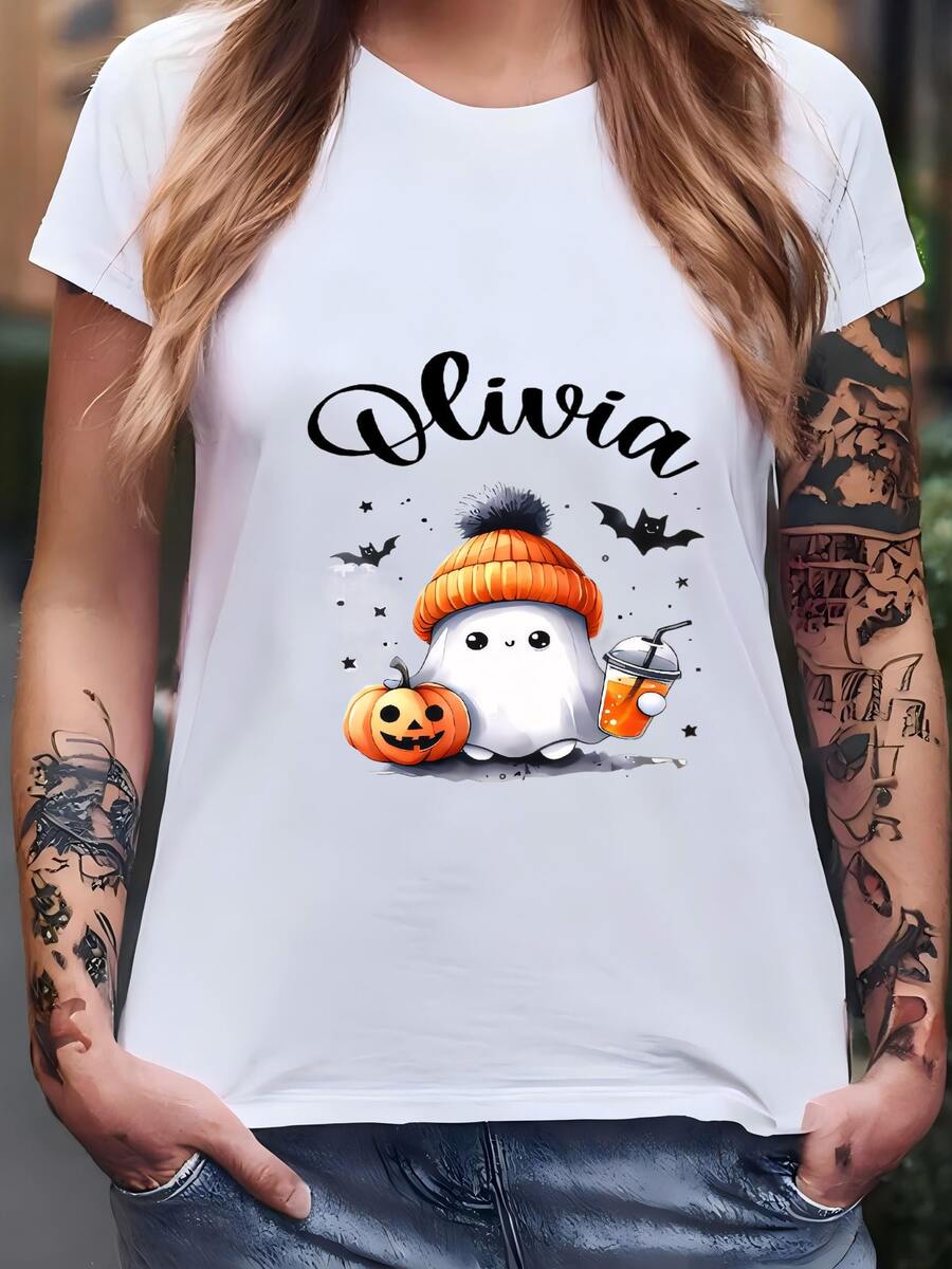 Camiseta Personalizada De Nombre De Fantasma De Halloween, Disfraz De Fiesta De Halloween Para Niños Personalizados Camiseta - Blanco - Ver 1
