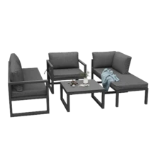 Seil-Gartenmöbel-Set, Garten-Lounge-Set, Ecksofa Mit Verzinktem Eisengestell, Verstellbare Beine, Inclusive Aller Sitz- Und Rückenkissen, Gray - Grey - View 3