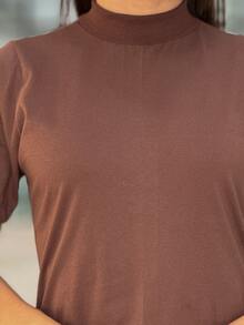 Women's High Neck Midi Dress, Loose Fit, Plus Size, Cotton, Side Slits, Modest, Suitable For Church, Worship, Grandma/Aunt, Everyday Wear - 鏽棕色 - 查看 4