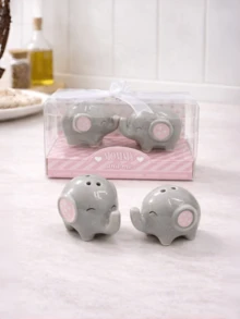 2pcs Pink Elephant Shaped Ceramic Salt And Pepper Shaker Set, Textured Glaze Finish, Gift Box Packaging, Suitable For Kitchen, Dining, Parties, Housewarming, Valentine's Day, Birthday Gifts - Watermelon Pink - View 6