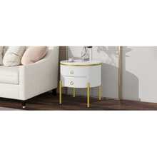 Side Table/Coffee Table With Drawers, Special Marble-Textured Surface, Gold-Tone Legs And Handles, Adjustable - White - View 8