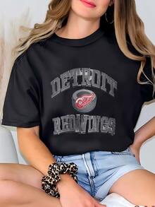 90s Detroit 'red Wings' Crewneck Suéter Impresión Logotipo Color Gris Hombre Xl Camiseta - Negro - Ver 1