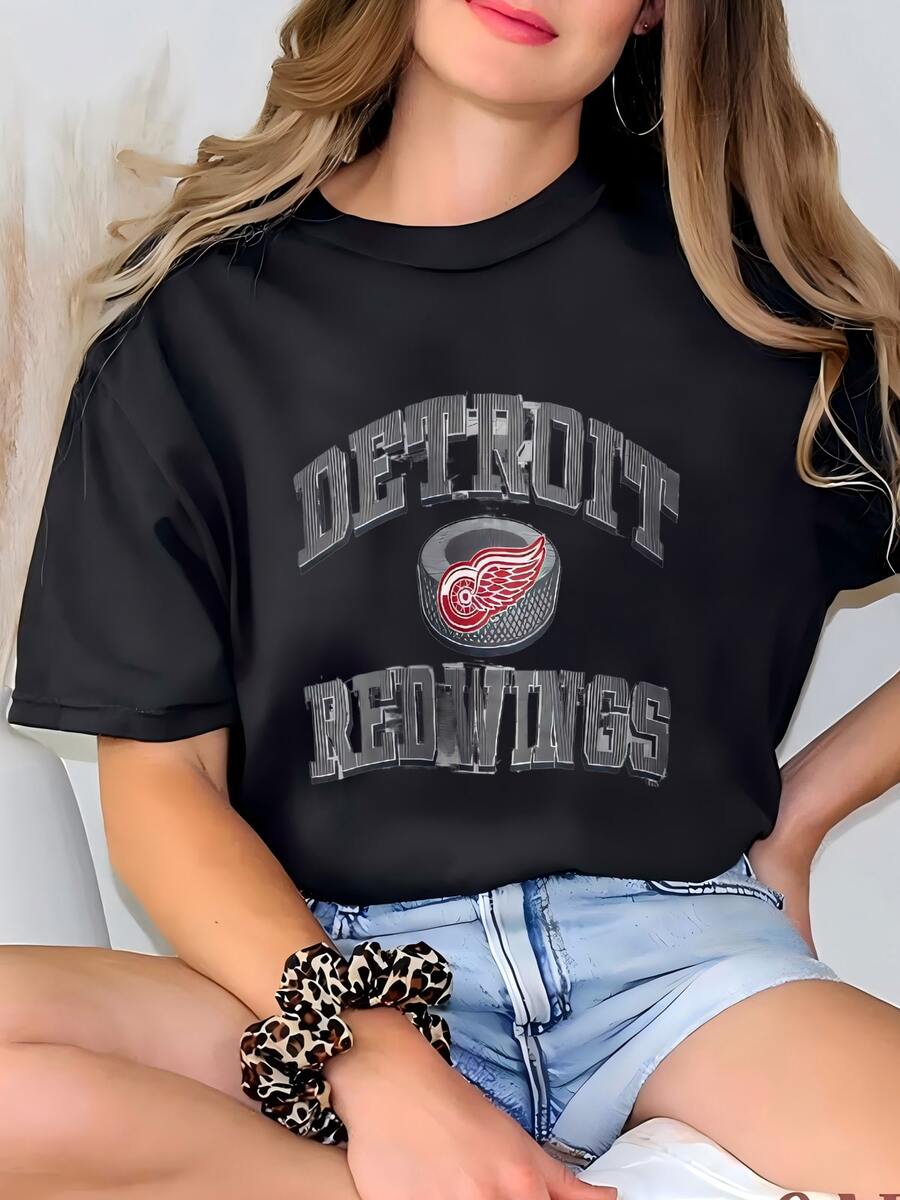 90s Detroit 'red Wings' Crewneck Suéter Impresión Logotipo Color Gris Hombre Xl Camiseta - Negro - Ver 1