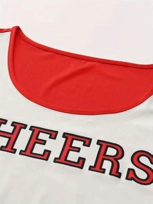 3pcs Cheerleader Performance Outfit Set (Dress, Pom Pom, Socks), Football Girl Gymnastics Bodycon Dress, Fashionable Cute Sexy Lingerie - Red - View 5