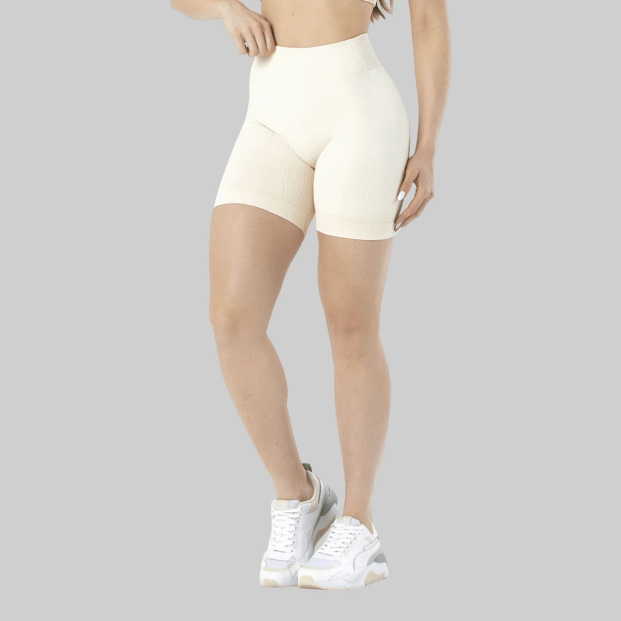 SELENE Seamless Bermuda Shorts, Selene Ribbed Sport Women's Fitness Gym Basic Original - 象牙 - 查看 1