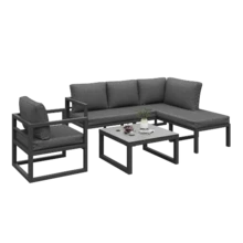 Seil-Gartenmöbel-Set, Garten-Lounge-Set, Ecksofa Mit Verzinktem Eisengestell, Verstellbare Beine, Inclusive Aller Sitz- Und Rückenkissen, Gray - Grey - View 5