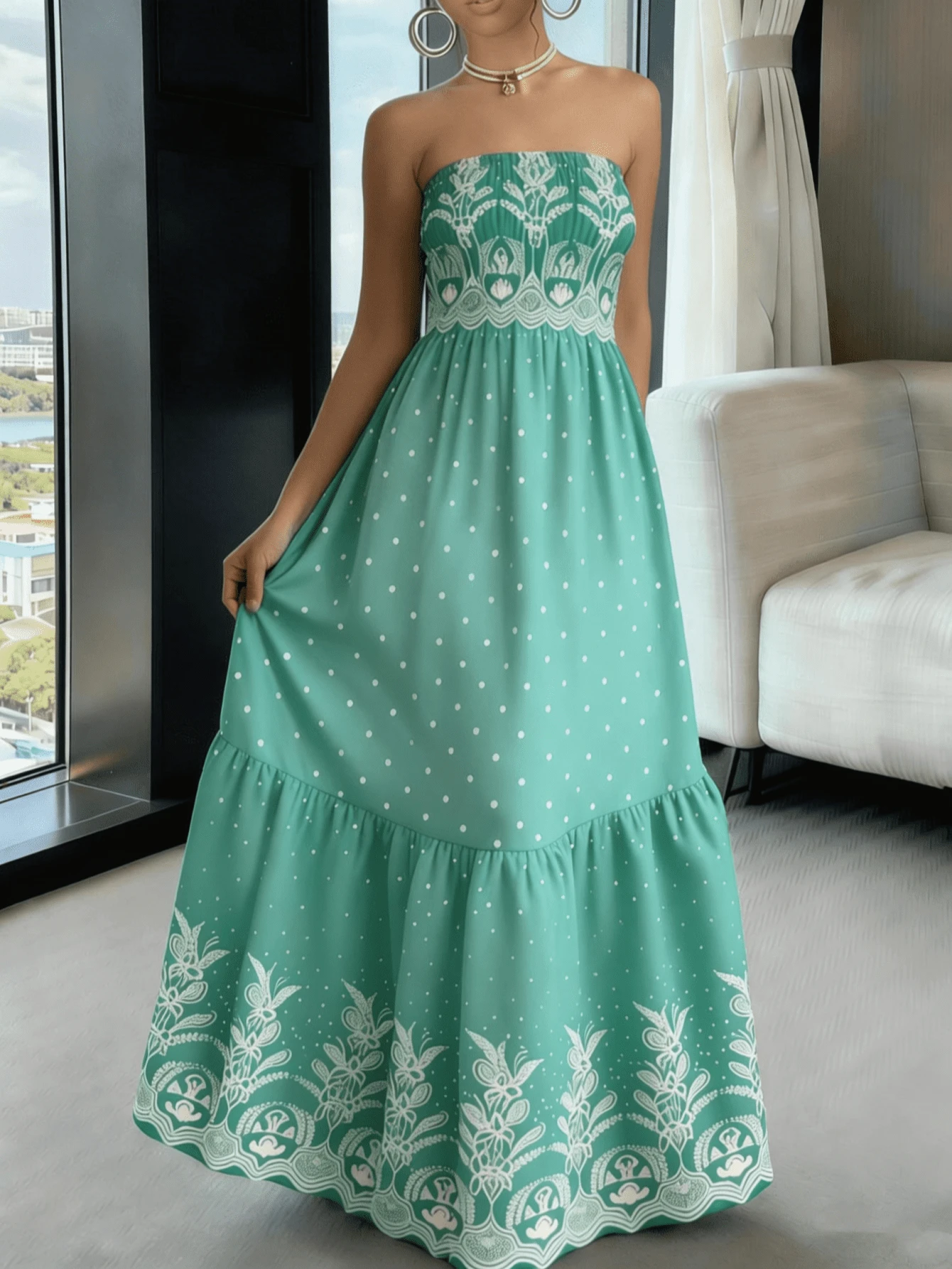 Women's Strapless Dress, Casual Holiday Dress Sizes S M L - 檸檬綠 - 查看 1