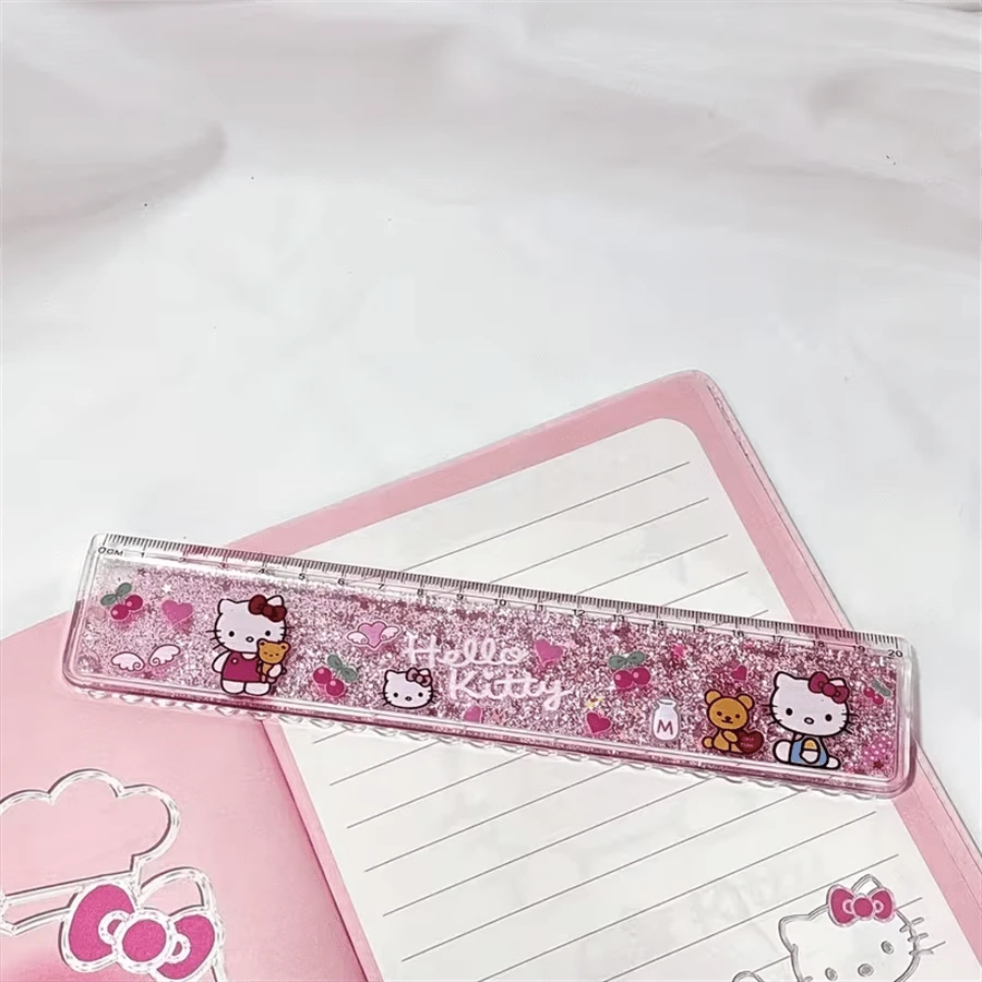 SANRIO (授權) &Melody 尺，學生創意量尺，卡通夢幻沙紋彩繪尺，適用於情人節、繪畫、書寫、婚禮、旅行配件、生日禮物，以及返校季必備文具