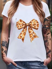 Giraffe Coquette Bow Shirt, African Safari Shirt, Cute Giraffe Top, Zoo Day Mama Tee, Giraffe Lover Gift, Watercolor Giraffe Camiseta - Blanco - Ver 2