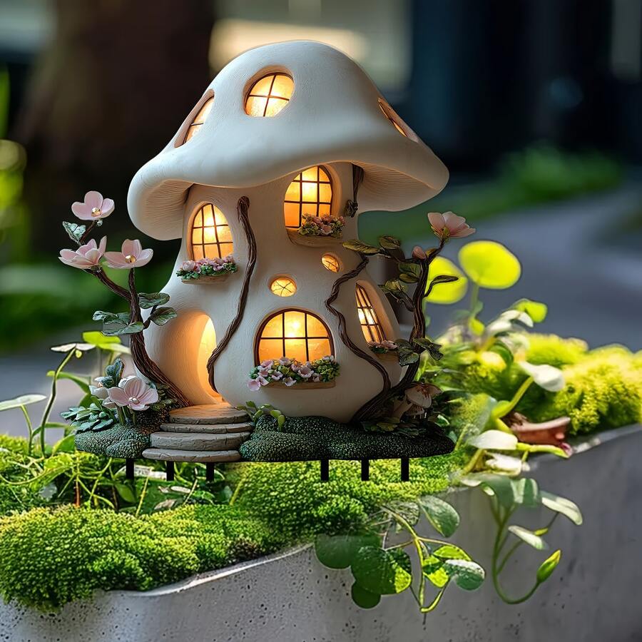 Enchanting Fairy Garden Mushroom House Acrylic Stake Decor - Classic Style, Suitable For Outdoor Plants And Potted Plants, Perfect New Year Gift For Family And Friends, No Power Needed, Mushroom Decoration - A - View 1