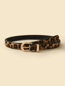 1pc Kids New Slim Waist Belt, High-Quality PU Waist Belt For Jeans, Dresses, Student Waist Belt - Leopard - View 4